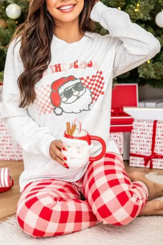 Merry Christmas Top and Plaid Pants Lounge Set