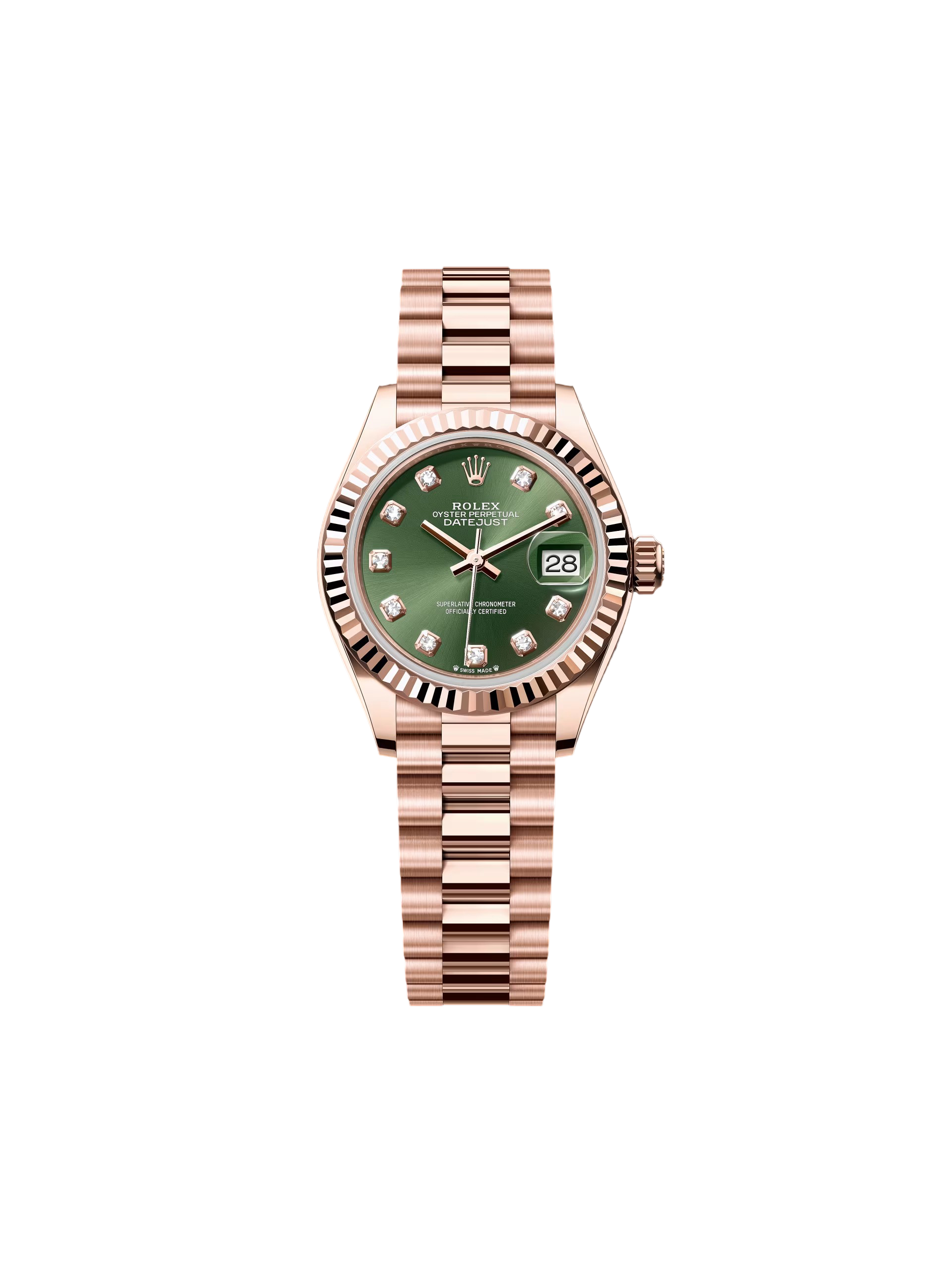 [2026 Mirror Grade]RLX Lady-Datejust 28mm 279175 Green Diamond-Set Dial President Everose Gold