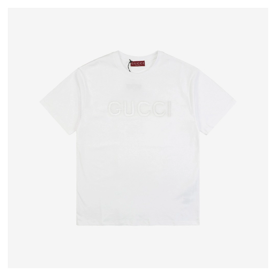 G Subtle Pattern Single-Row Letter Embroidered T-Shirt (Black/White)