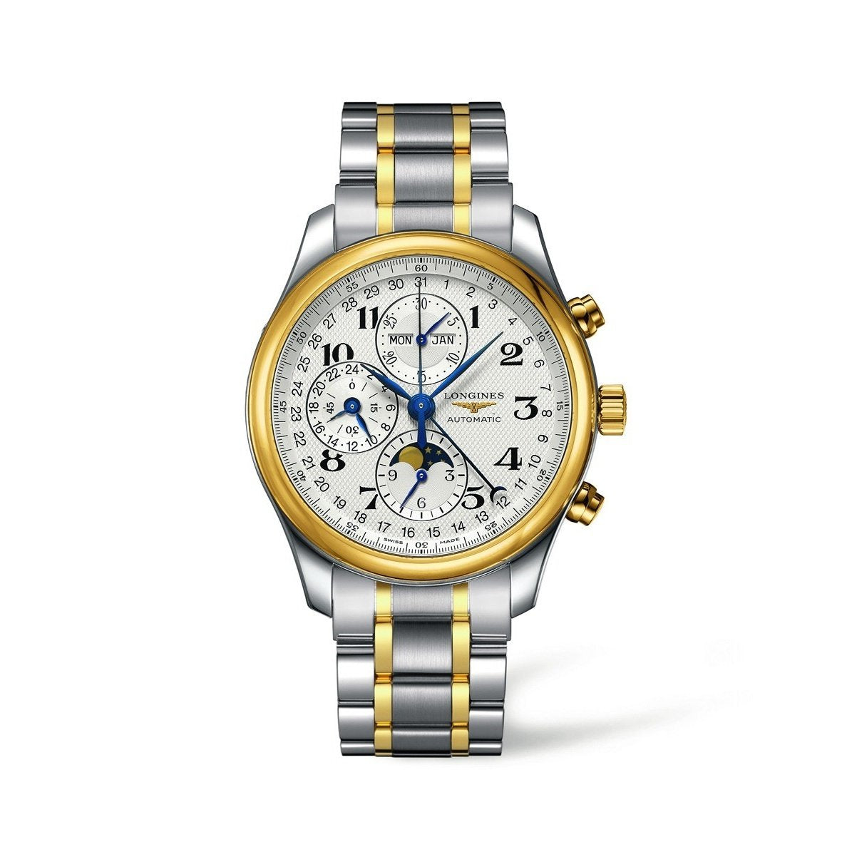 [2026 Mirror Grade]Longines Men's L27735787 Master 18kt Yellow Gold Chronograph Moonphase Automatic Two-Tone Stainless Steel Watch