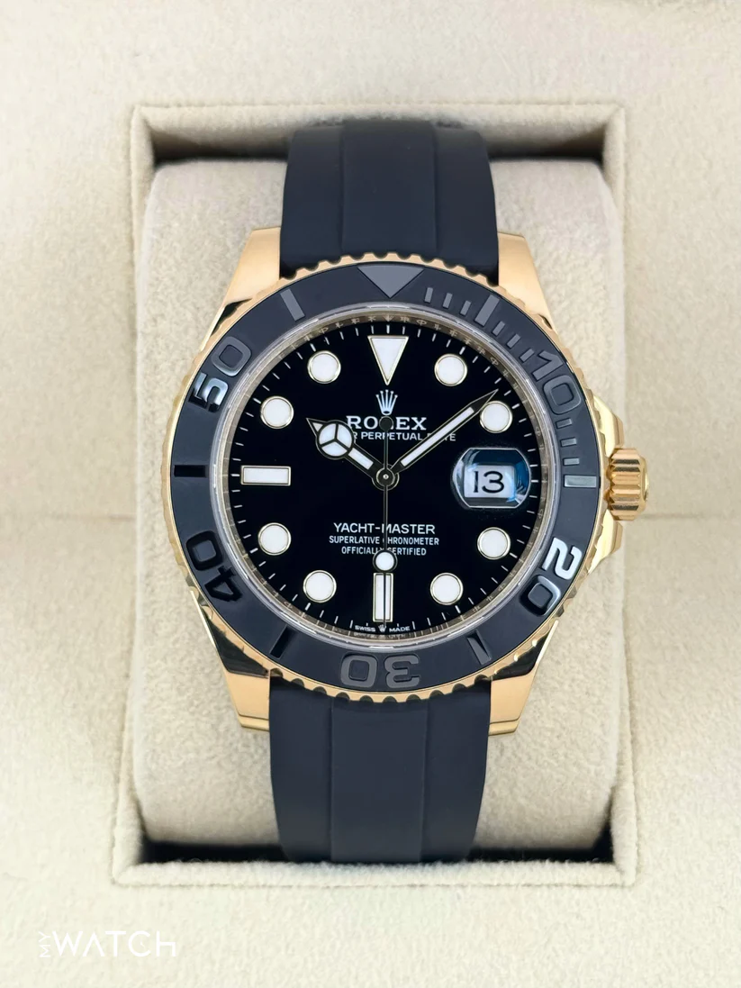 [2026 Mirror Grade]RLX Yacht-Master 42mm Yellow Gold  Watch - Black Dial - Rubber Strap 226658