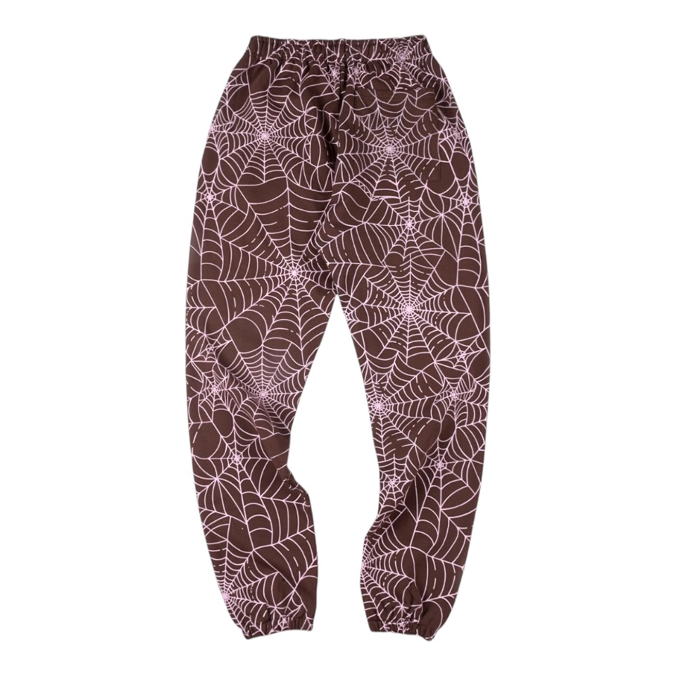 Sp5der Web Allover Print Brown Sweatpants