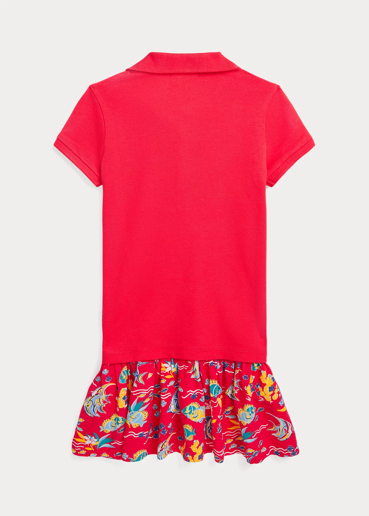 Tropical-Print Stretch Mesh Polo Dress
