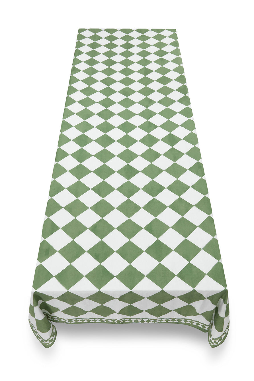 Green Checkered Pure Linen Tablecloth