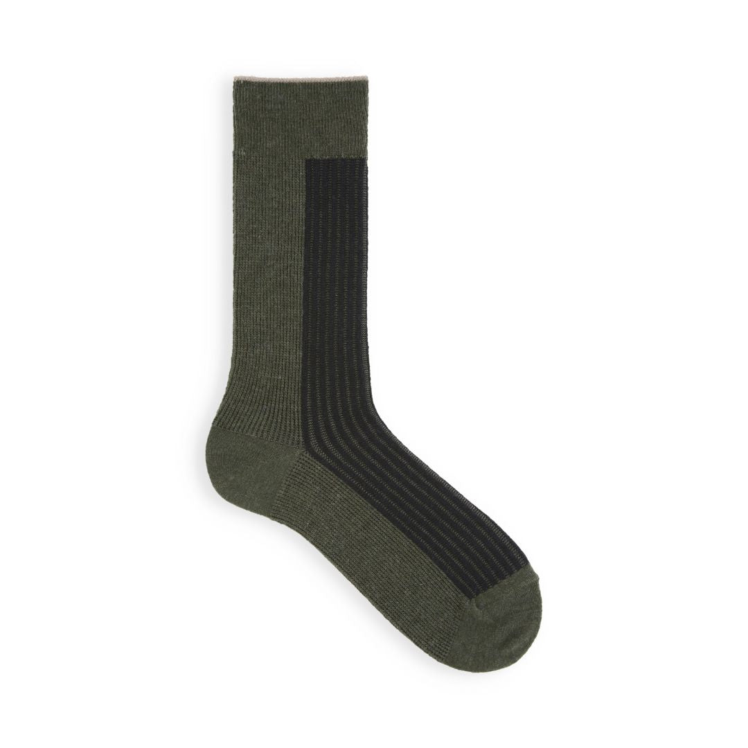022140095 Merino Bicolour Rib Linking Crew Socks M