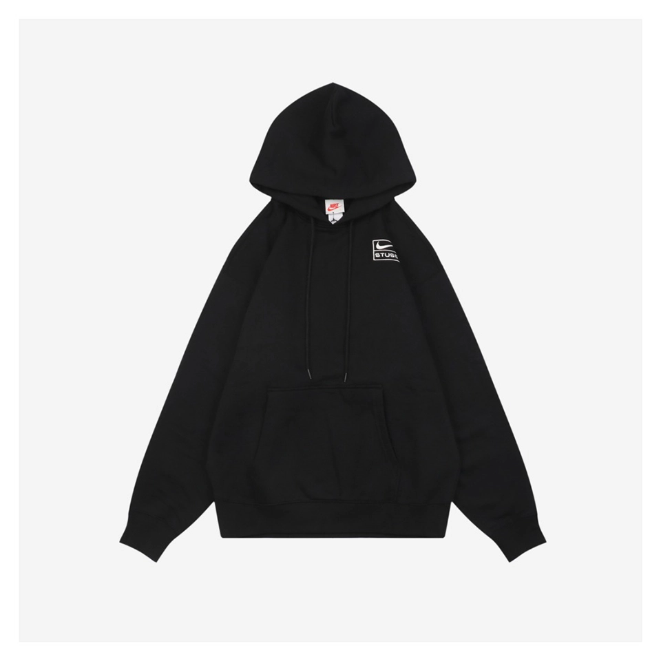 Nike × Stussy Box Logo Fleece Hoodie (Grey/Black)