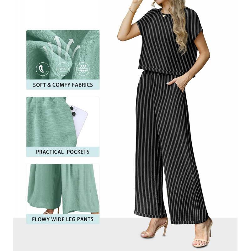 2 Piece Sets for Women Summer Cap Sleeve Crop Top