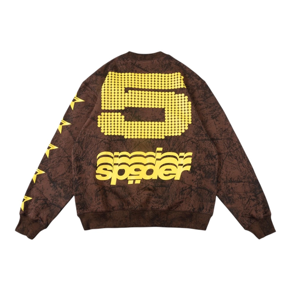 Sp5der Brown Distressed Star “5” Logo Sweatshirt