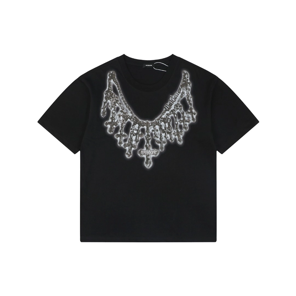 We11done Cross Necklace Graphic T-Shirt (White/Black)