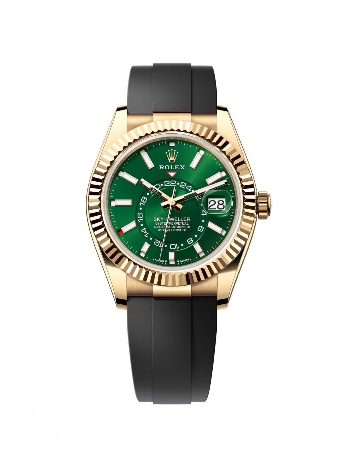 [2026 Mirror Grade]RLX  Sky-Dweller 42mm Yellow Gold Bright Green Dial Oysterflex - 336238 - New 2025 Release