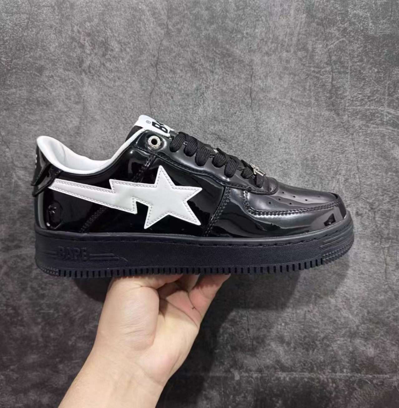BAPE STA Low Embossed Black White Nubuck