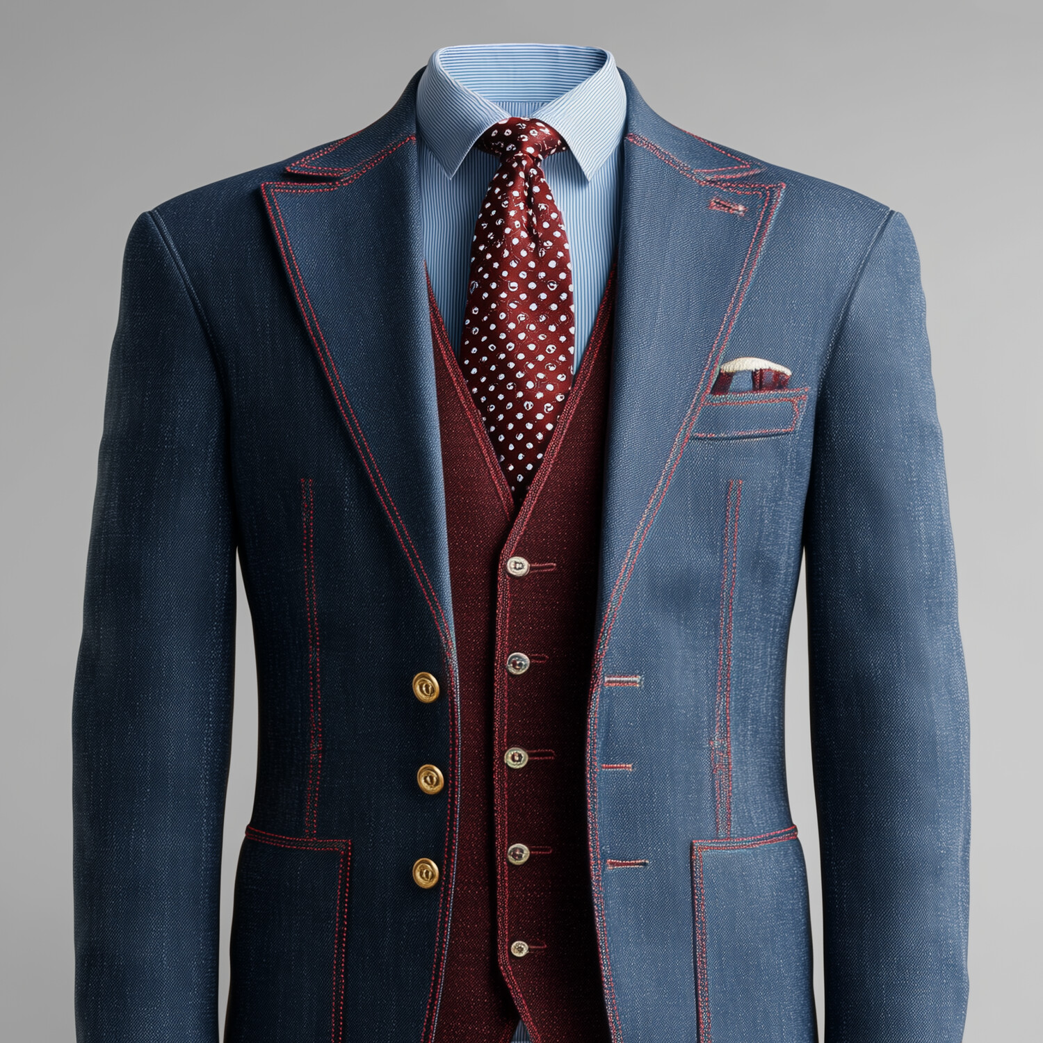 Men's Retro  Contrast Stitching Notch Lapel Three Button Long Sleeve Blazer