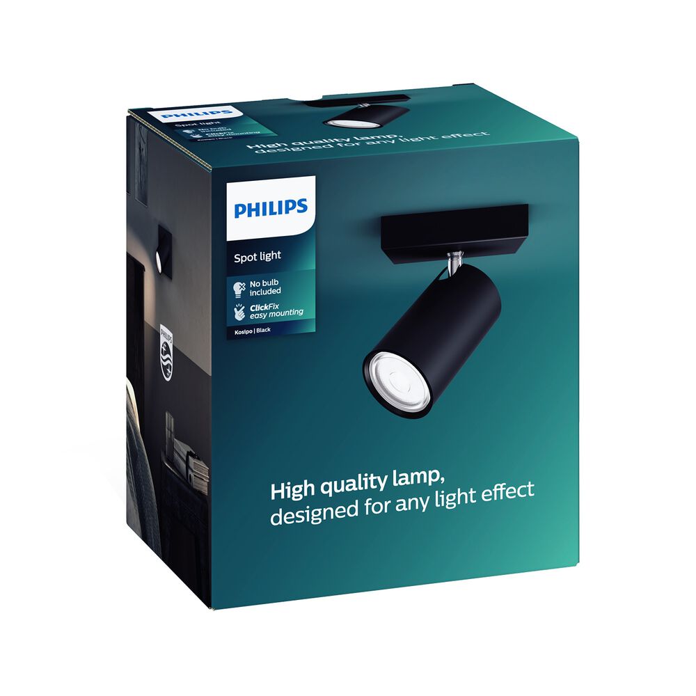 PHILIPS Reflektor punktowy LED Kosipo, pojedynczy, czarny