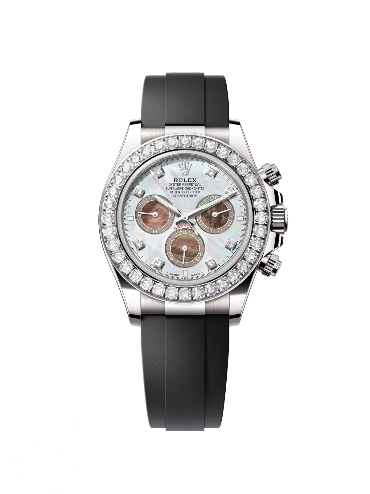 [2026 Mirror Grade]Rolex Cosmograph Daytona 40mm White Gold Mother of Pearl Dial Diamond Bezel Oysterflex - 126589RBR