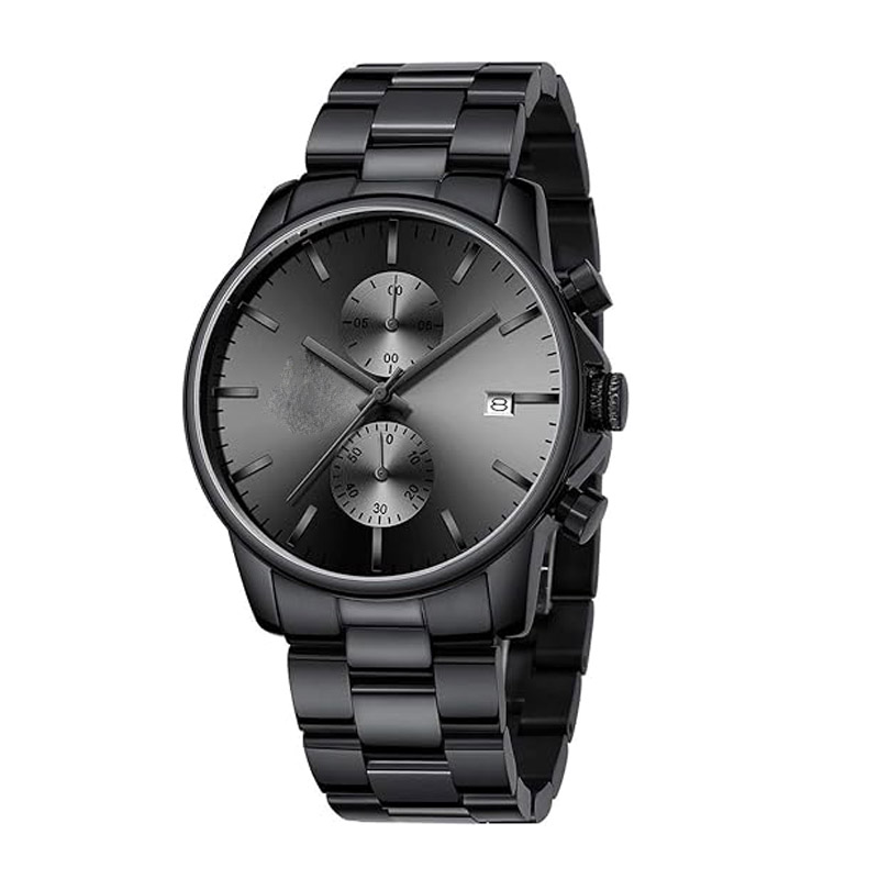 KINDWIN Stylish business men's watch, stainless steel waterproof quartz chronograph wristwatch with automatic date display.