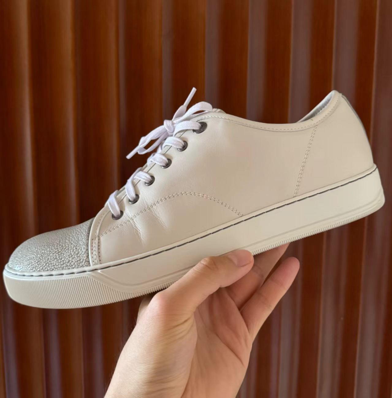 Lanvin Suede Cap Toe Low-Top Sneakers