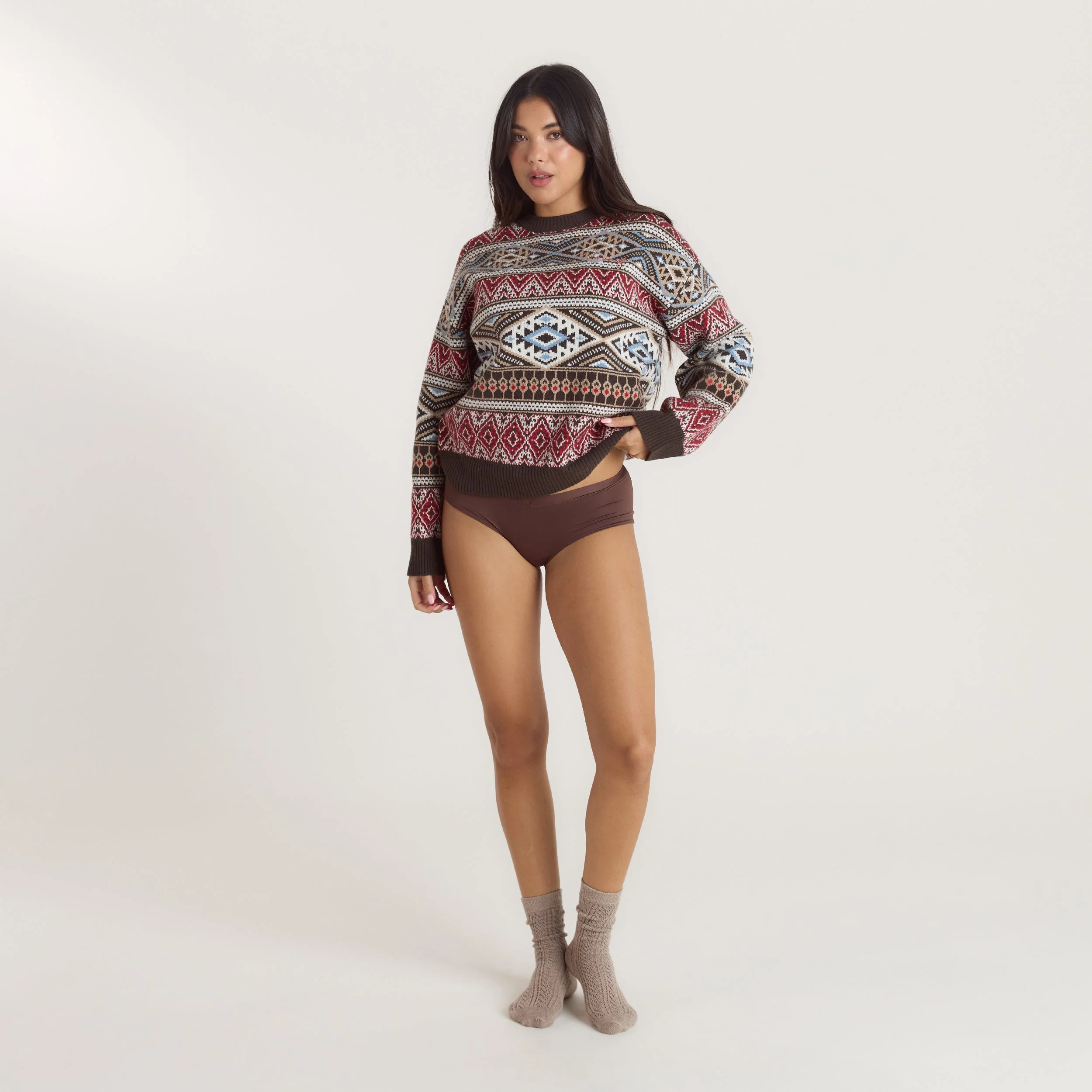 Fairisle Knitted Jumper - Brown/Red