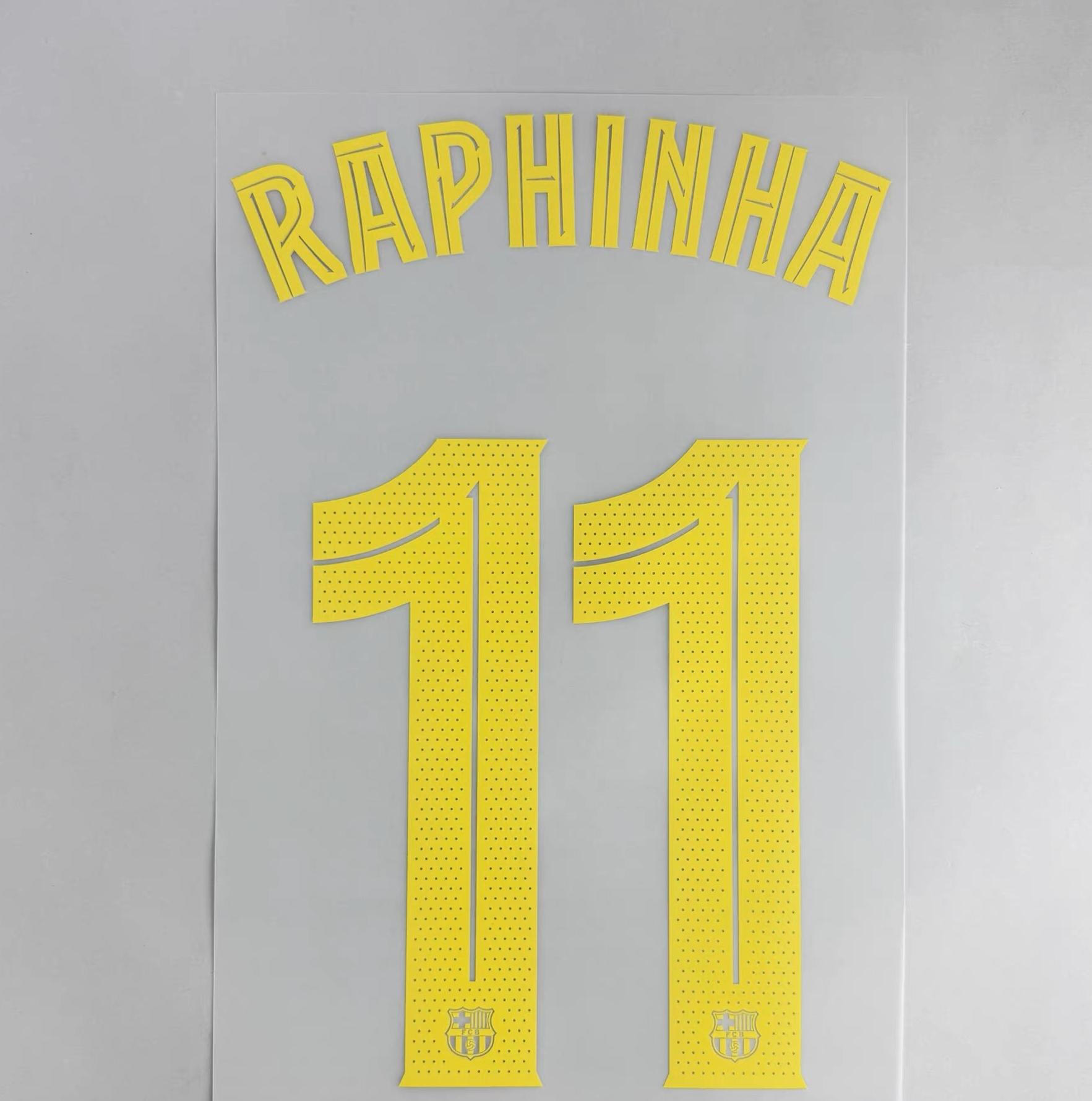 RAPHINHA #11 FC Barcelona 2025-26 Home & Fourth Away UCL Football Soccer Name & Number Set