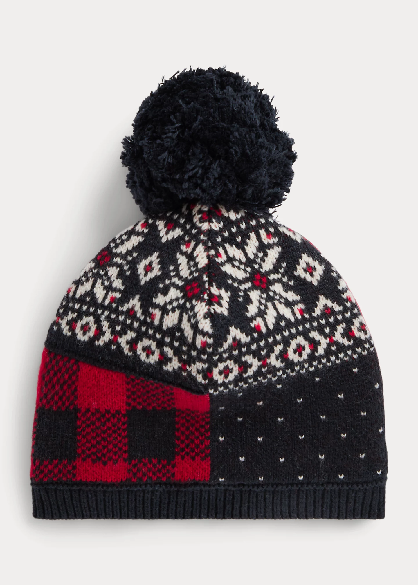 Patchwork Wool-Blend Pom-Pom Hat
