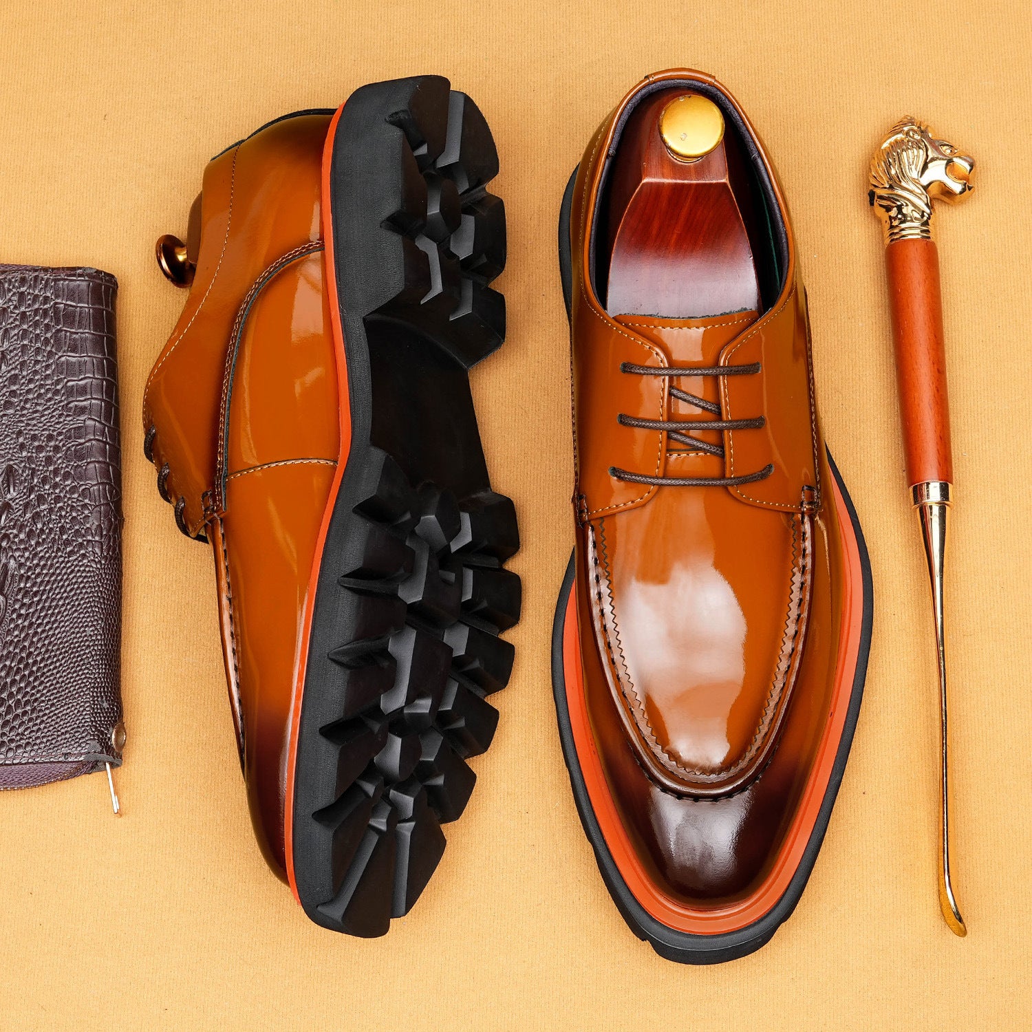 Men’s Polished Leather Platform Dress Shoes | Luxury Elevator Oxfords 23728