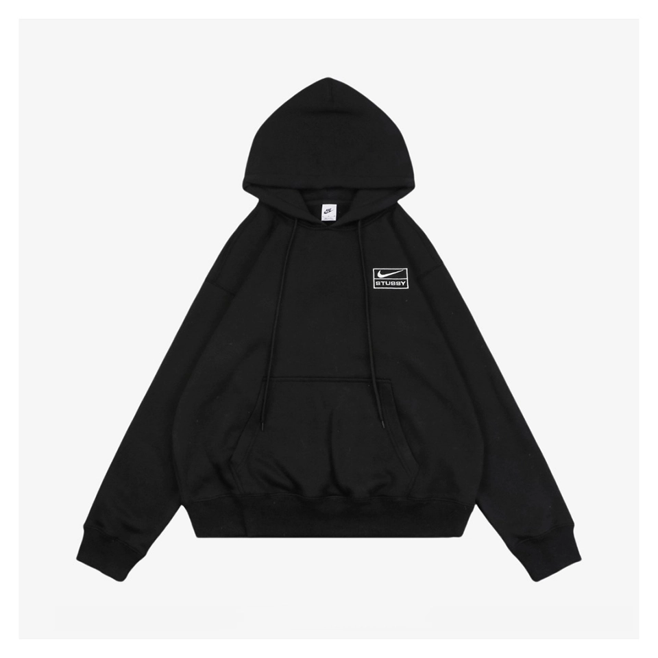 Nike X Stussy Box Logo Embroidered Fleece Hoodie (Grey/Black)