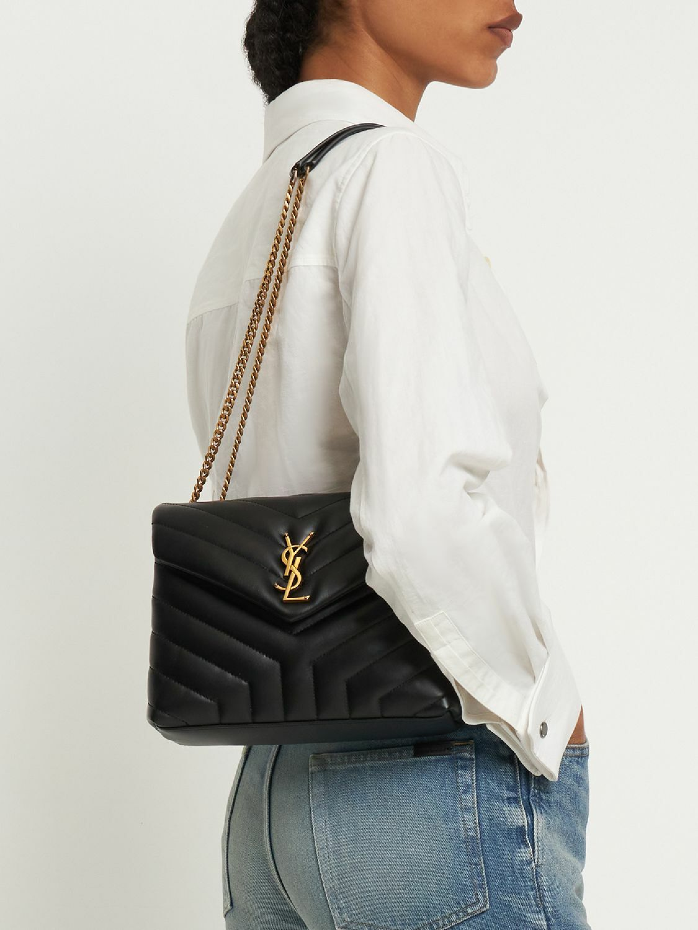 [TOP] SAINT LAURENT Loulou Small Quilted Leather Black Golden Hardware Shoulder Bag