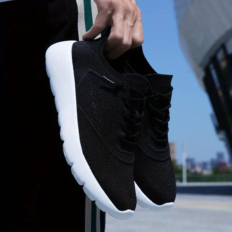 Breathable Knit – Black Sneakers with White Accents