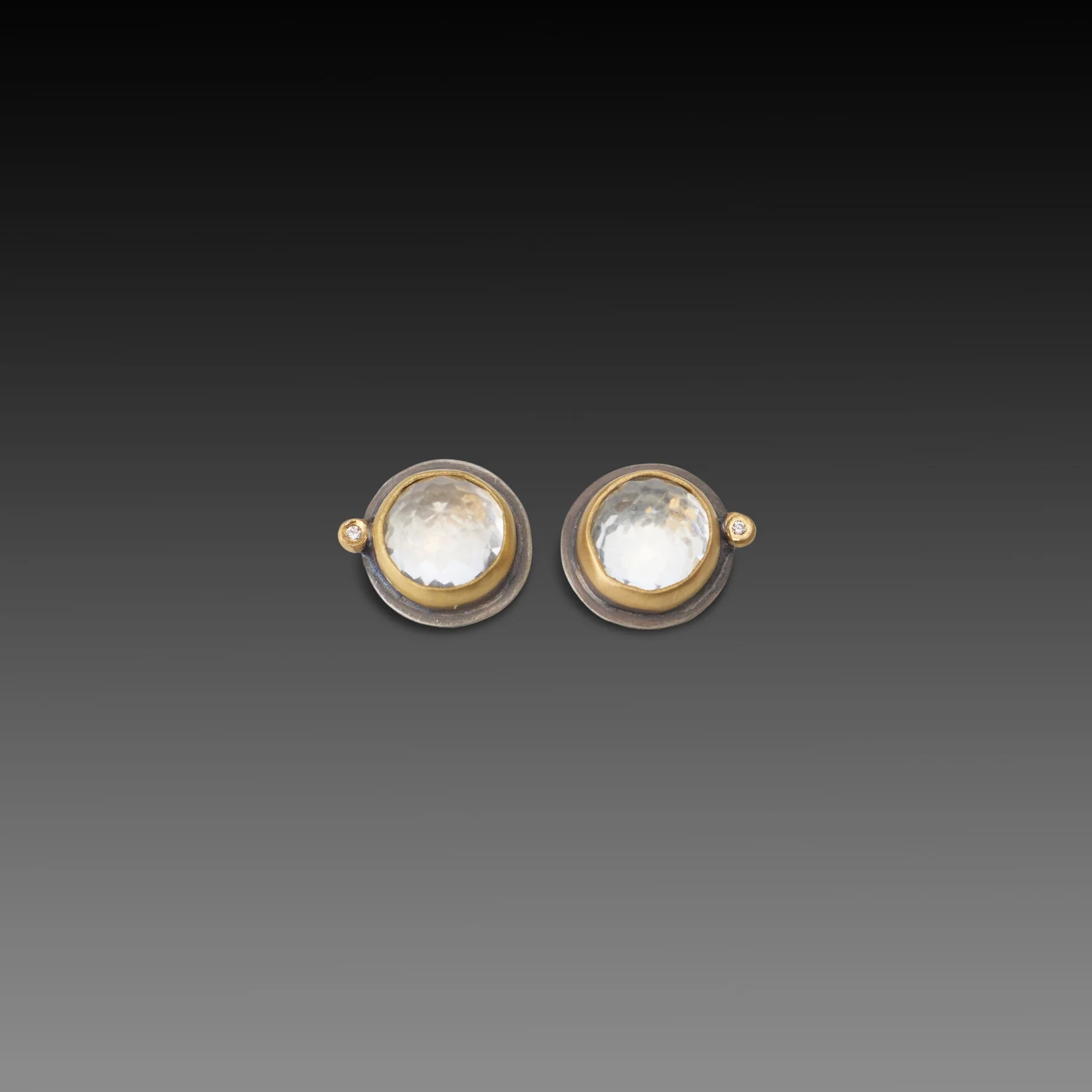 White Topaz Stud Earrings with Diamond Dot