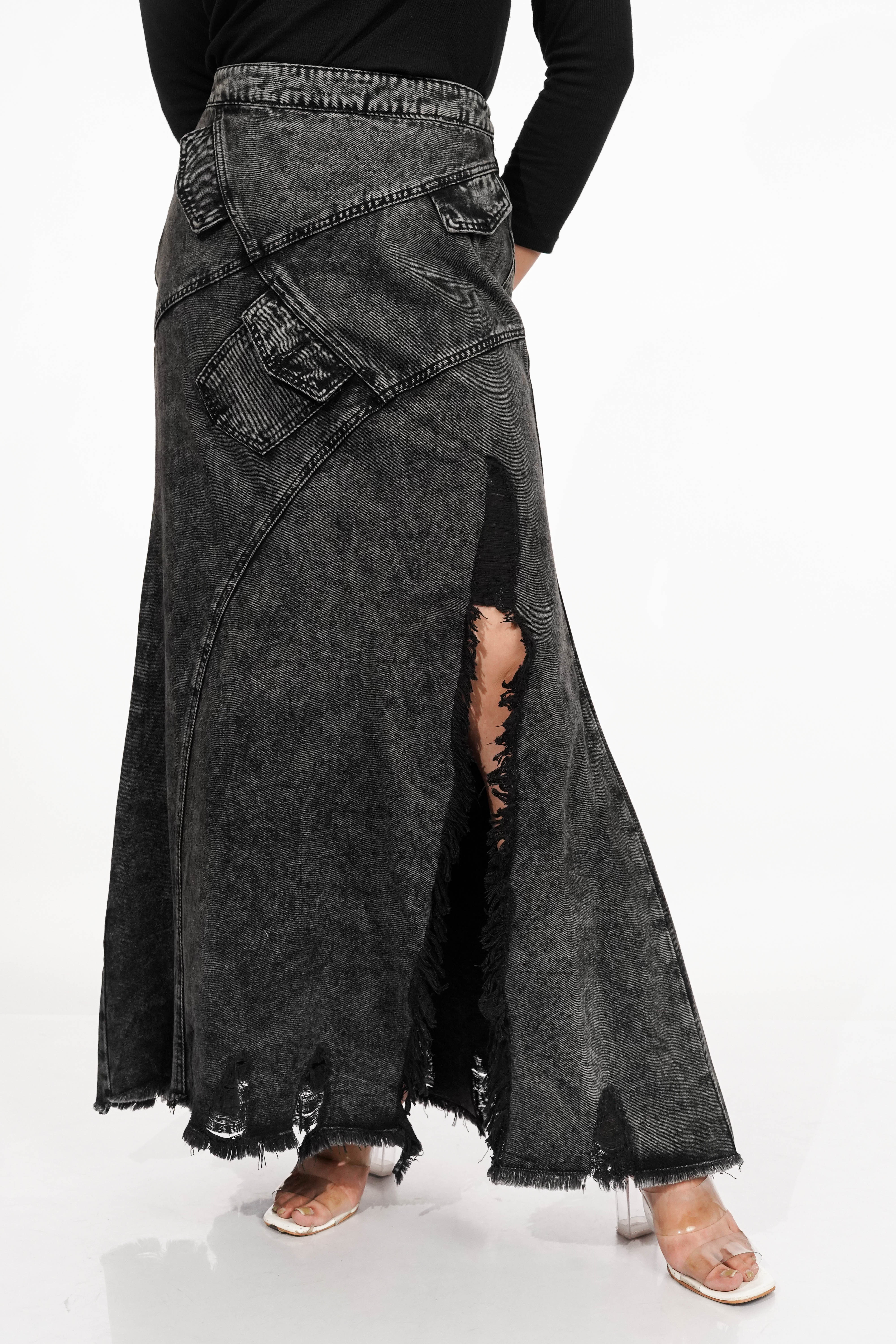 Quirky Charcoal Denim Skirt