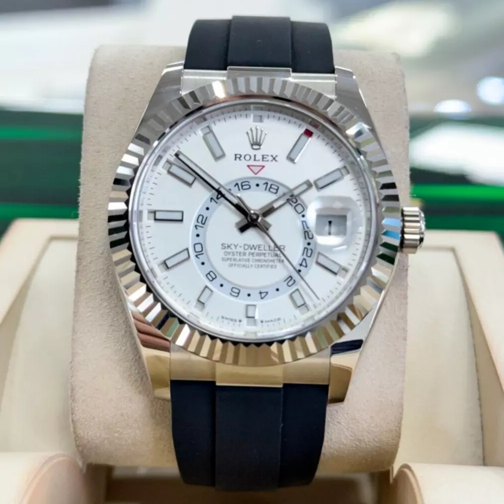 [2026 Mirror Grade]RLX Sky-Dweller 42mm White Gold White Dial Oysterflex - 336239