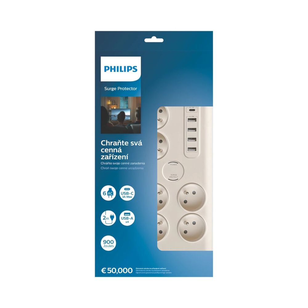 PHILIPS Listwa zasilająca Philips SPN7060WA, przeciwprzepięciowa, 2 m, 6 gniazd