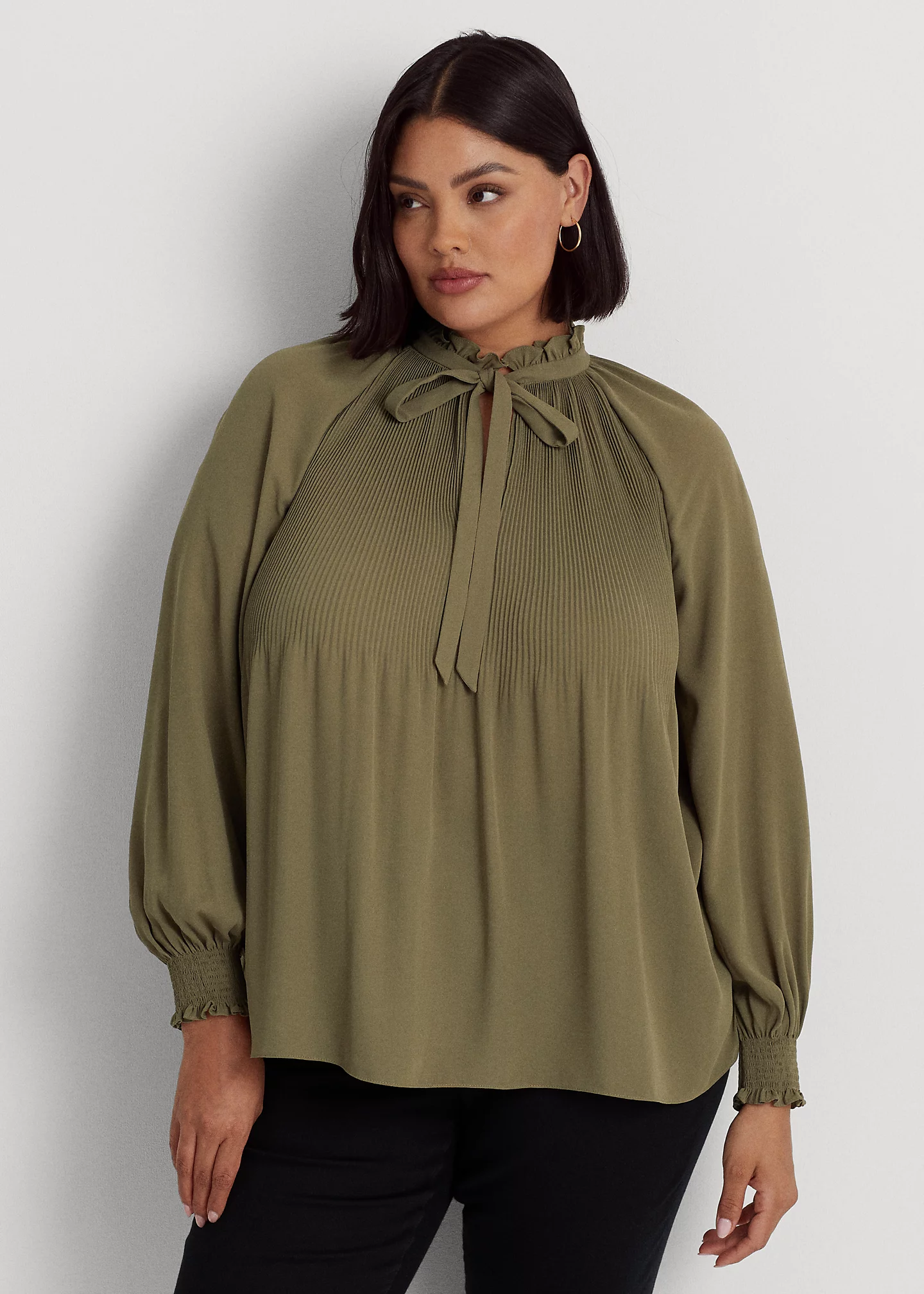 Pleated Georgette Tie-Neck Blouse