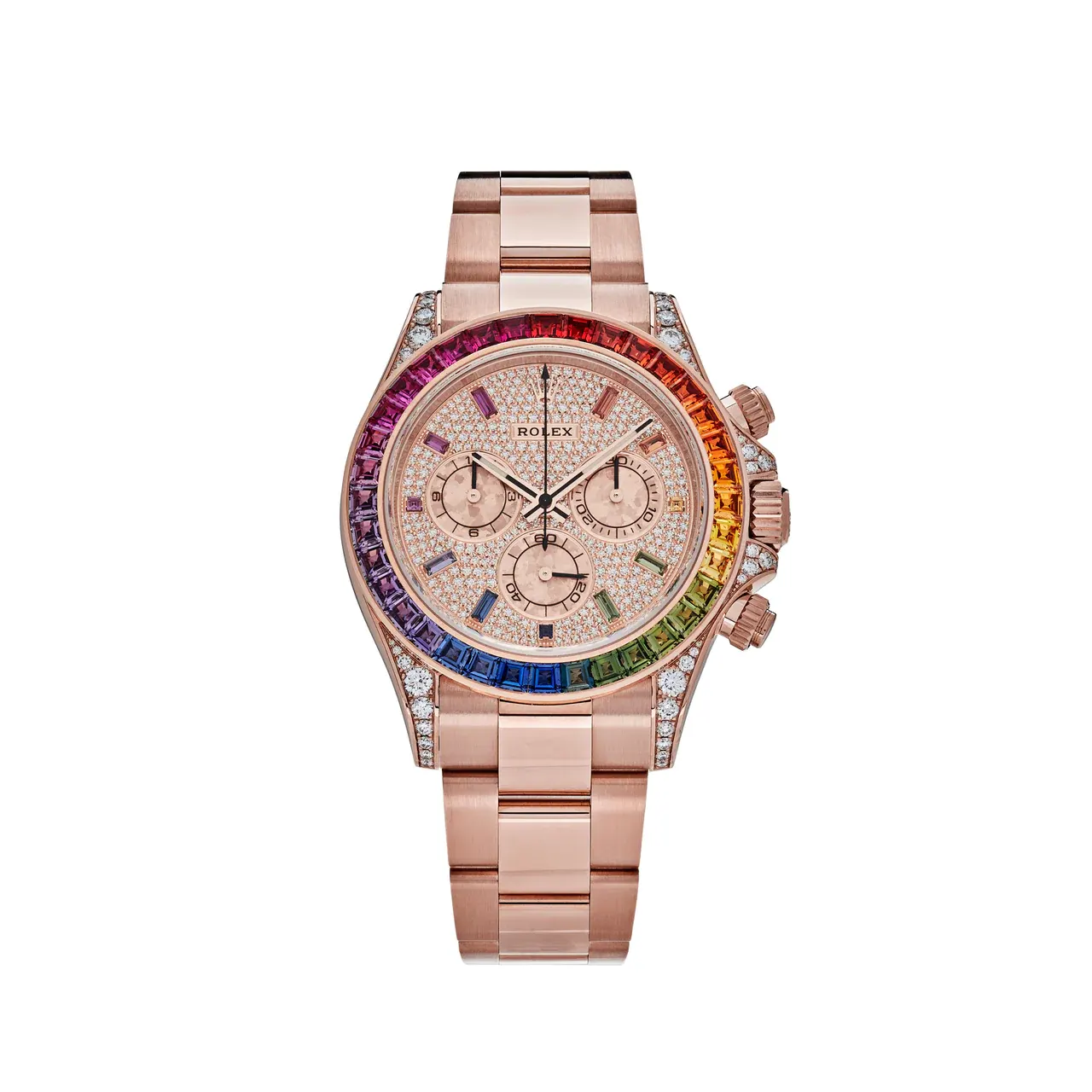 [2026 Mirror Grade]Rolex Daytona Rainbow Pave DiamondsDial Swiss Replica Watch 18k Rose Gold Bracelet | Ref 116595RBOW