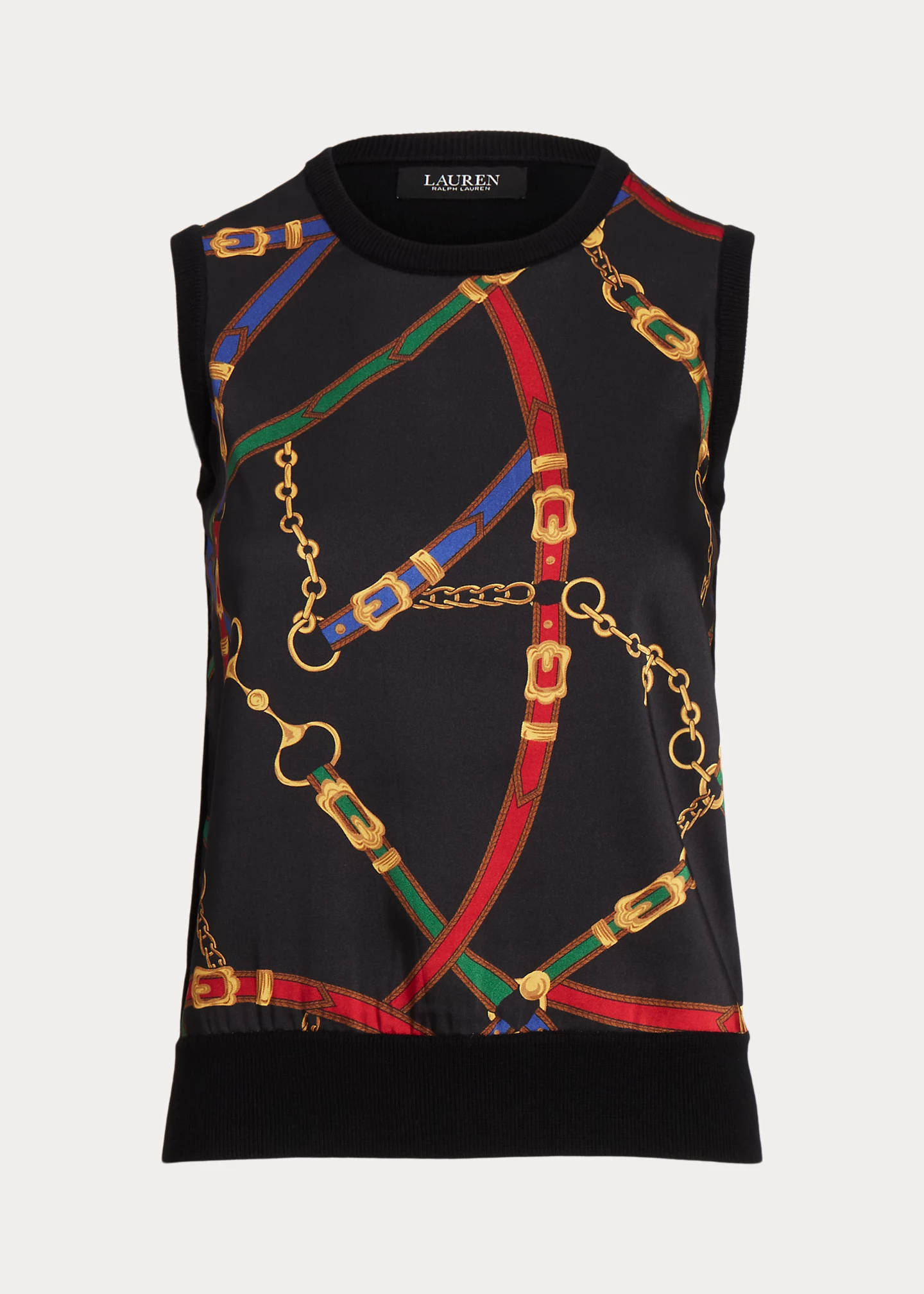 Belting-Print Twill & Jersey Tank Top