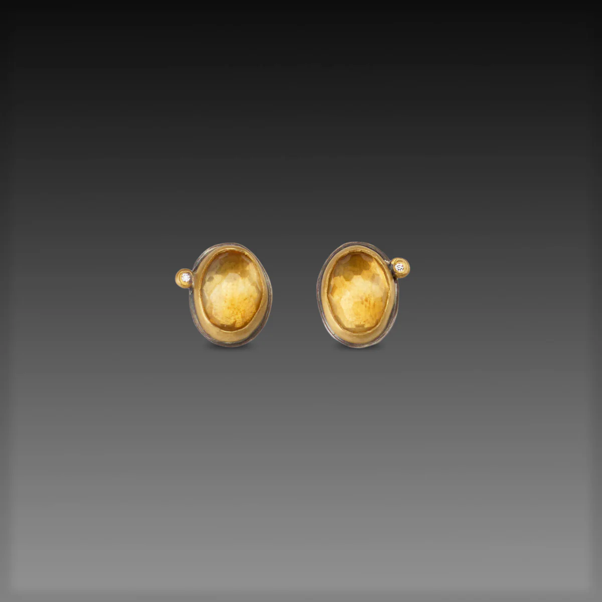 Citrine Stud Earrings with Diamonds