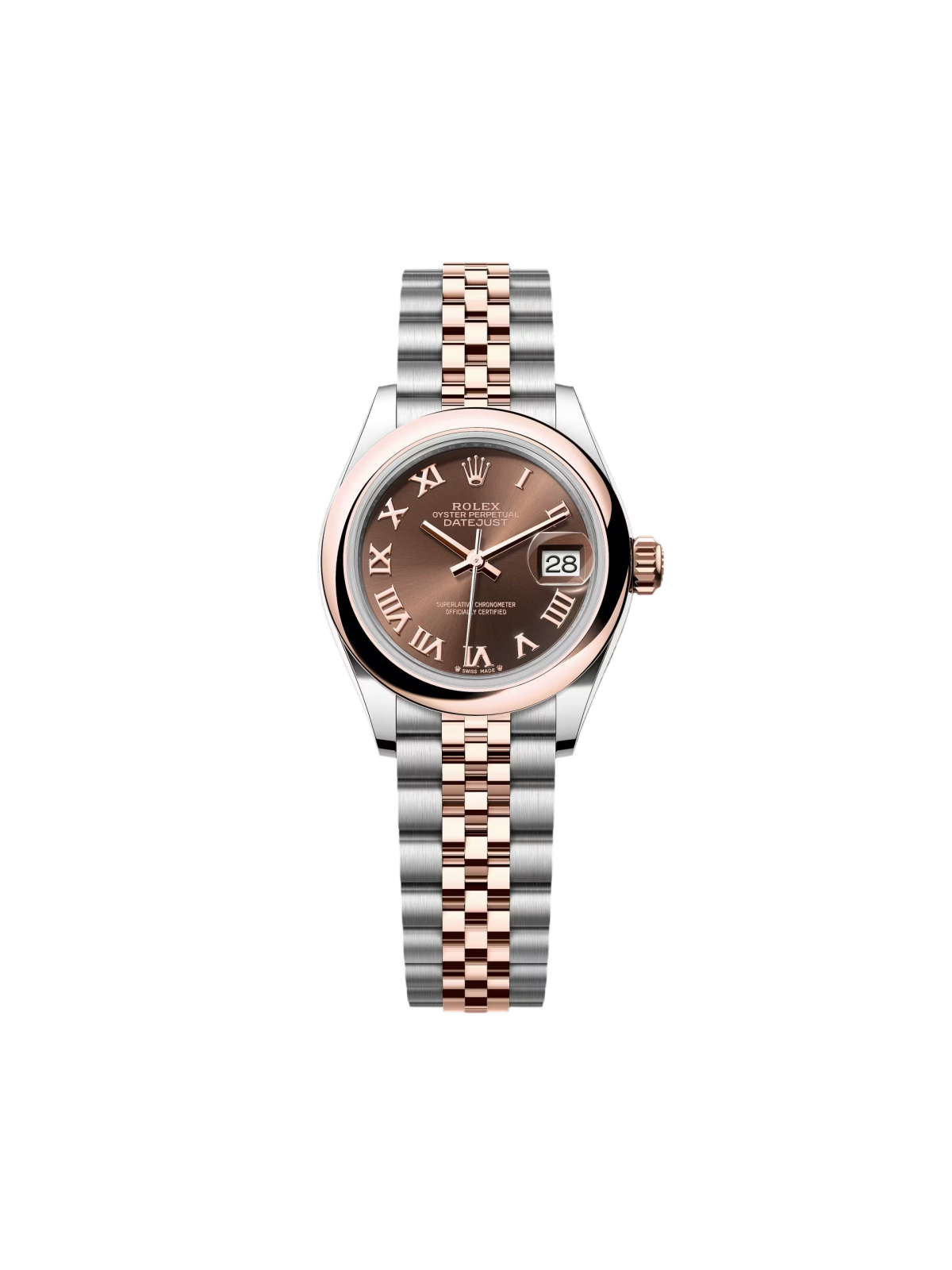 [2026 Mirror Grade]RLX Lady-Datejust 28mm  279161 Chocolate Roman Dial, Two Tone Stainless Steel & 18K Rose Gold Oyster Bracelet Women's Watch