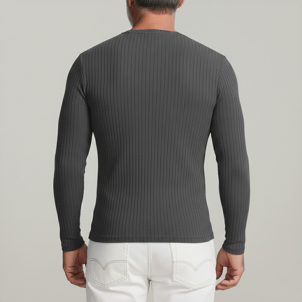 Men's Basics Crew Neck Long Sleeve Slim Fit Pit Strip T-Shirts