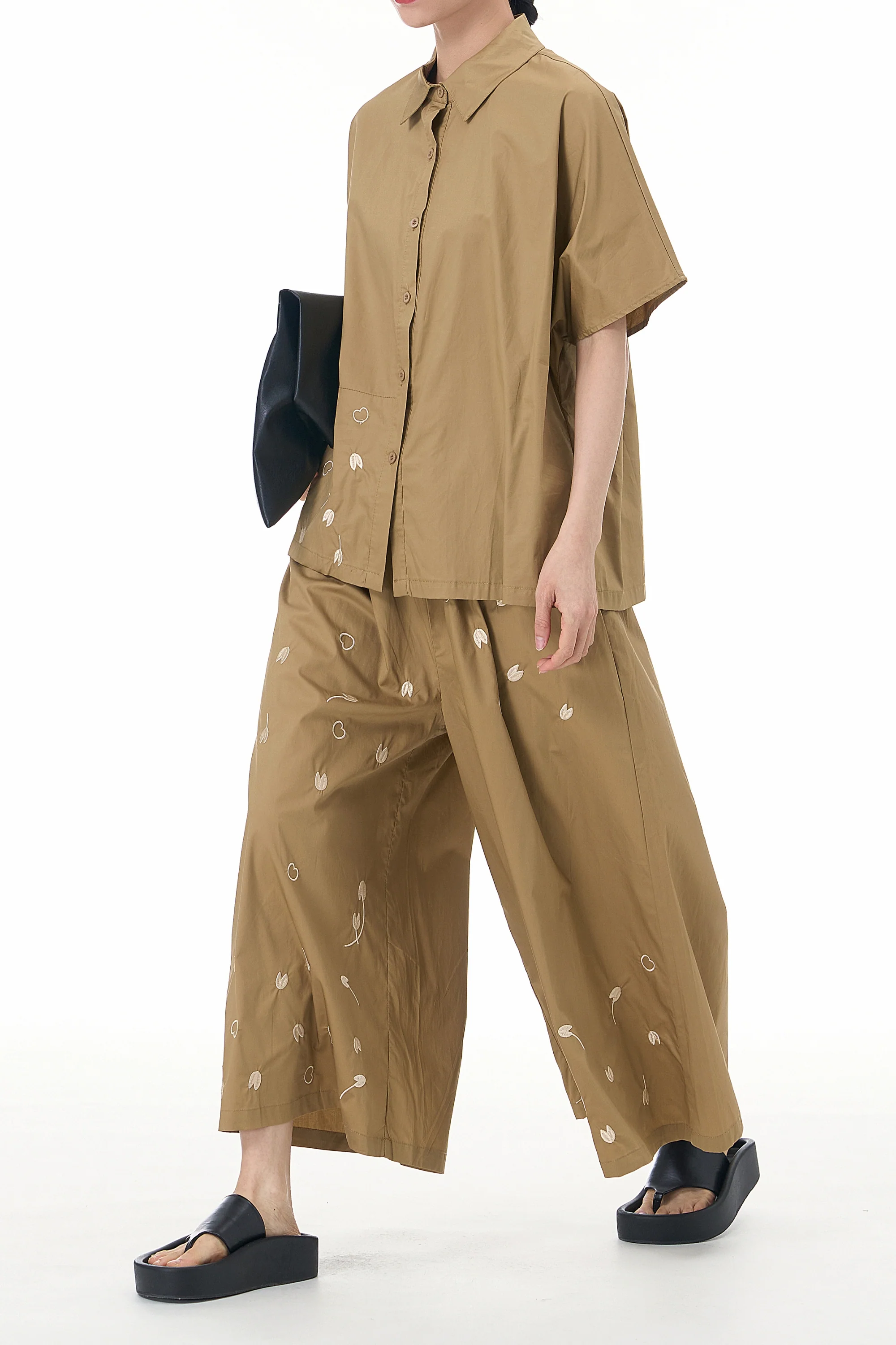 Khaki Elegance Embroidered Coord Set
