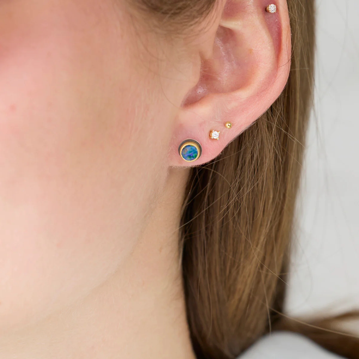 Round Australian Opal Stud Earrings