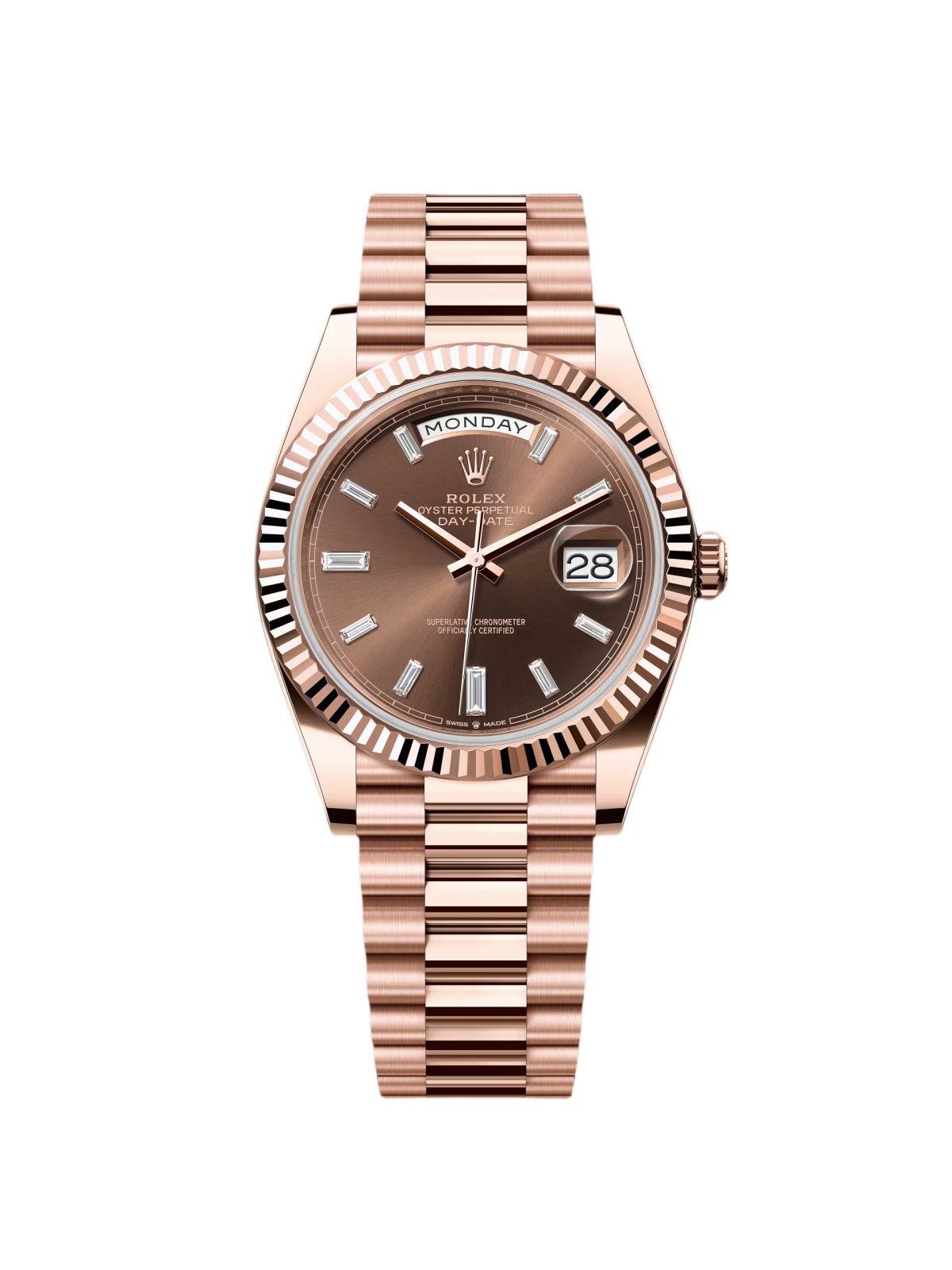 [2026 Mirror Grade]RLX  Day-Date President 40mm Everose Gold Chocolate Diamond Baguette Dial - 228235