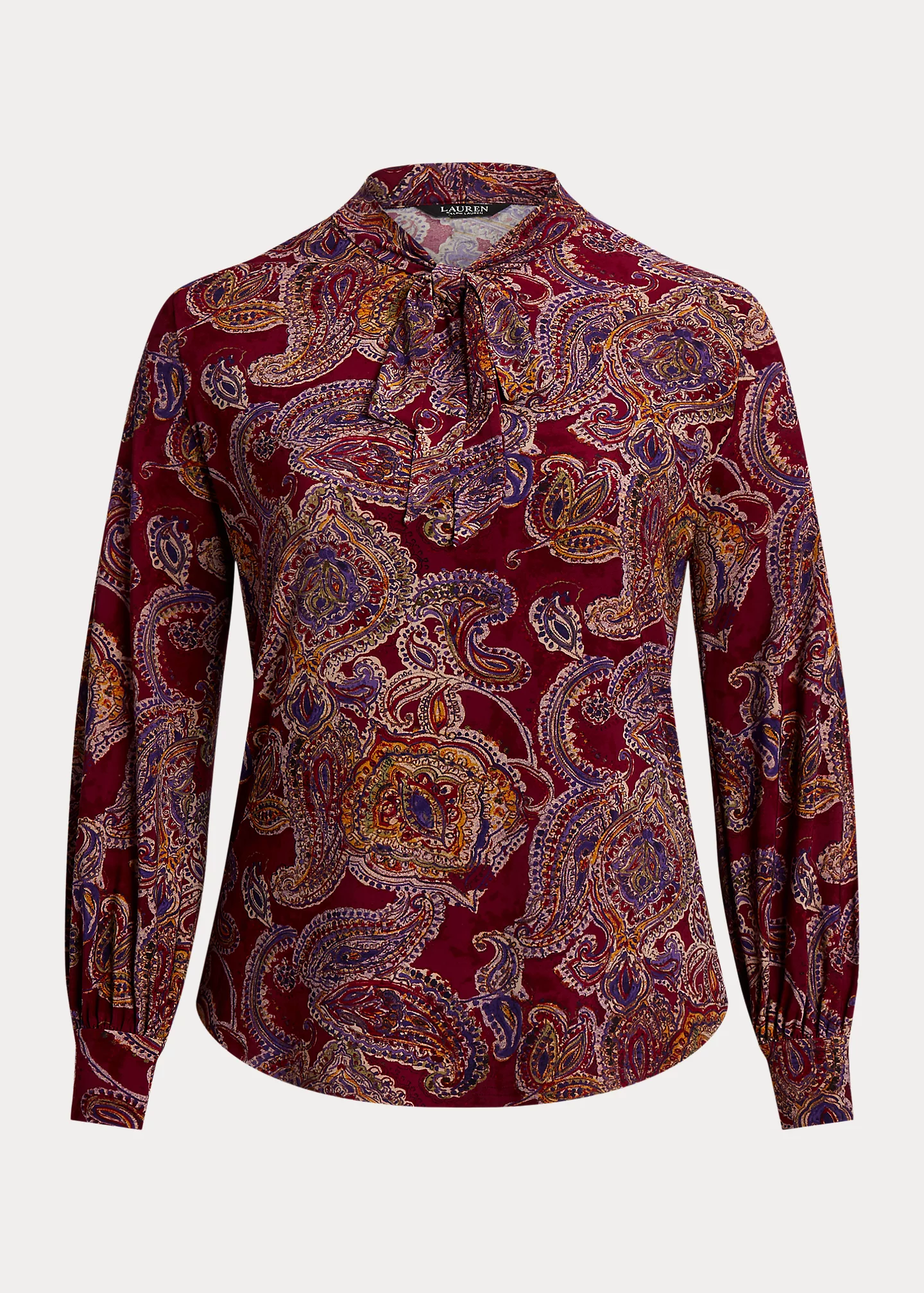 Paisley Tie-Neck Stretch Jersey Top