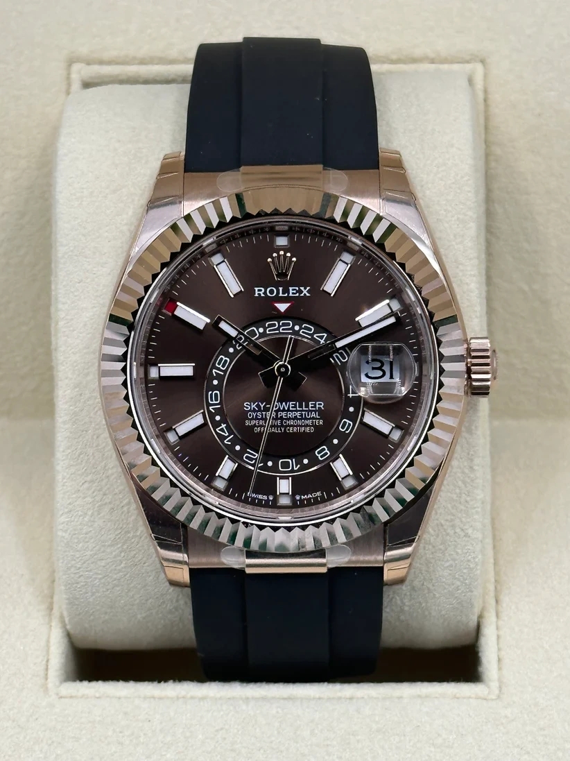 [2026 Mirror Grade]RLX  Sky-Dweller 42mm Rose Gold Chocolate Dial Oysterflex - 336235
