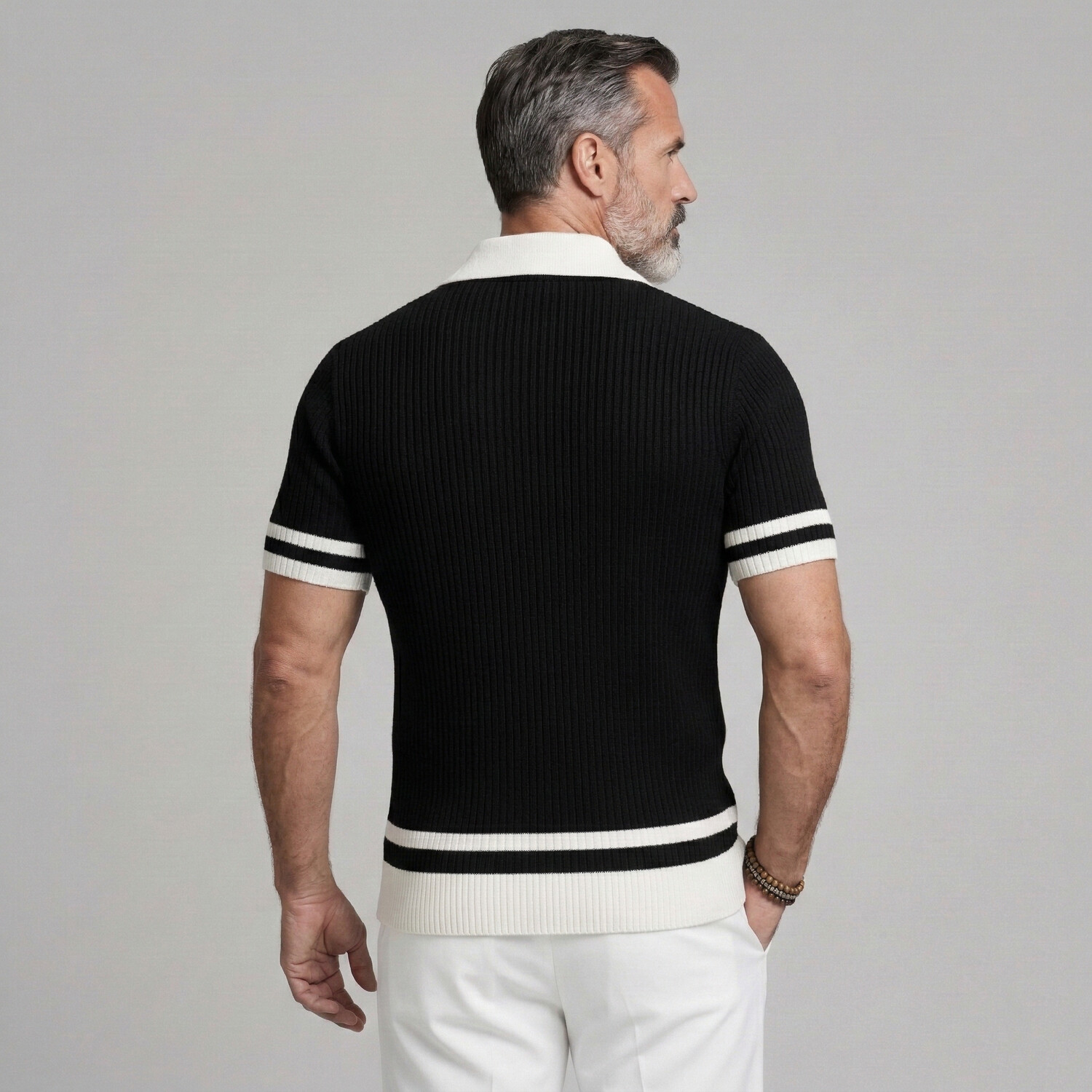 Men's Casual Contrast Trim Short Sleeve Zipper Knit Polo Shirt