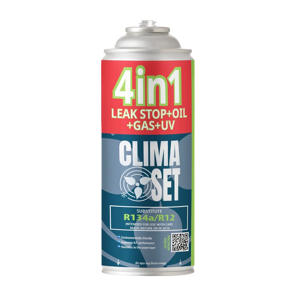 CLIMASETGaz do klimatyzacji ClimaSet 4w1 R134a 626 g, z przewodem z manometrem i latarką UV