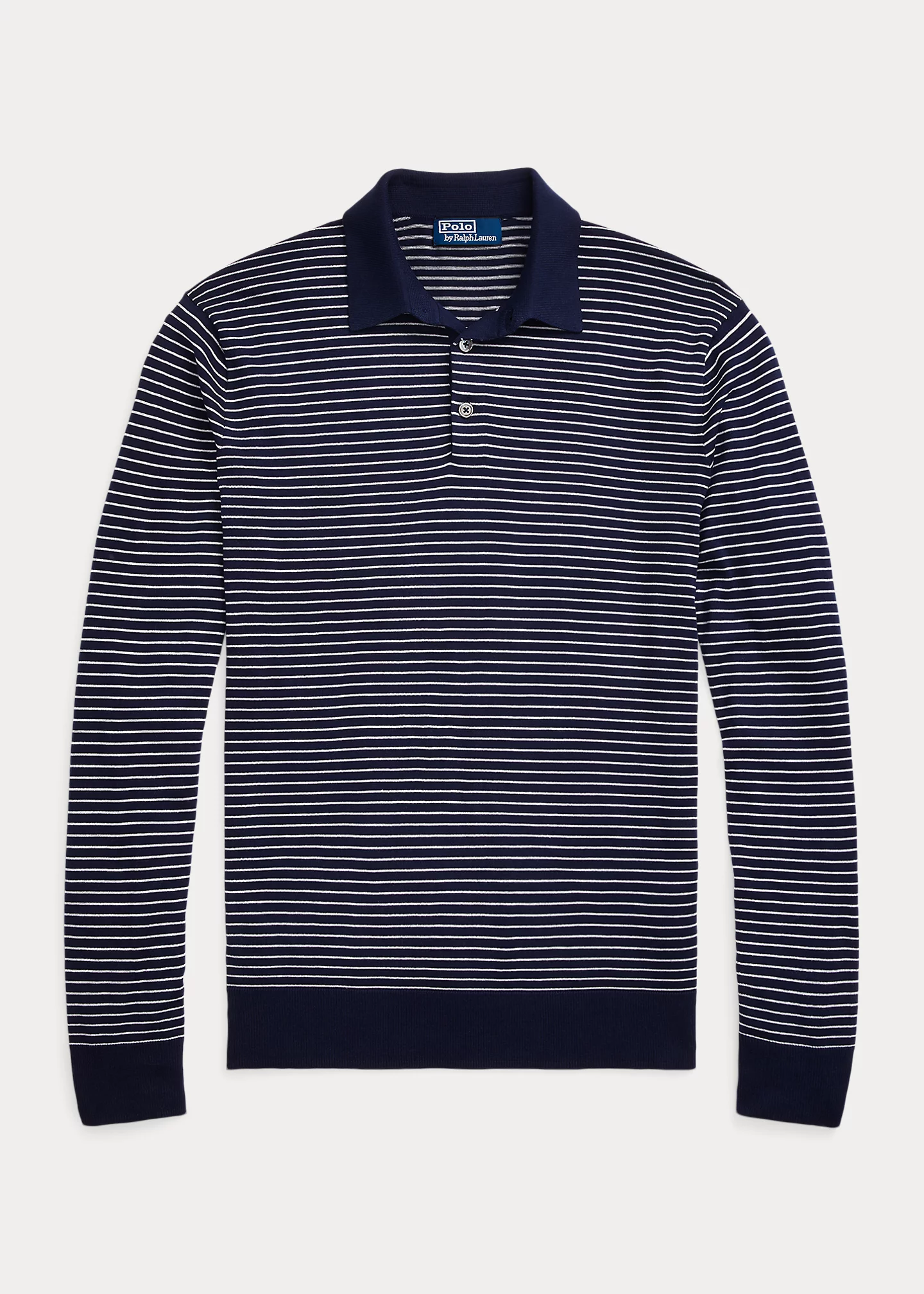 Striped Cotton Polo-Collar Sweater