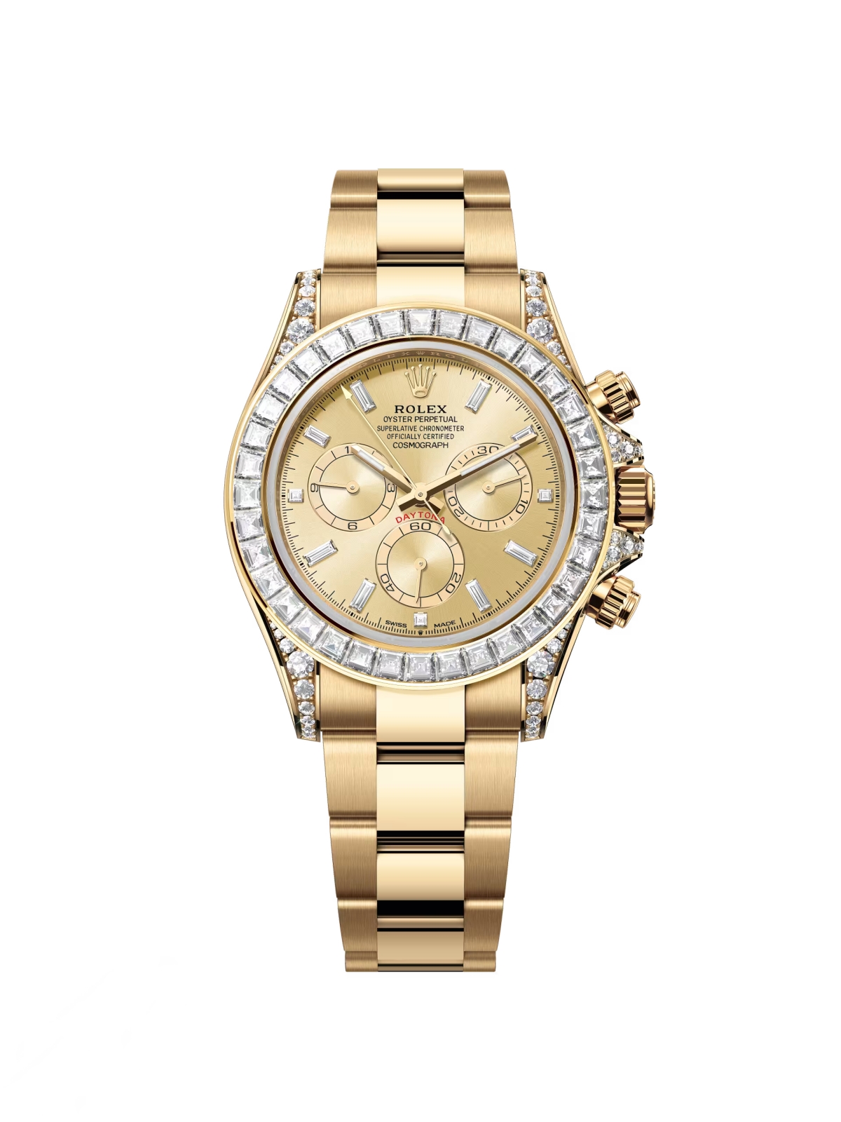 [2026 Mirror Grade]Rolex Cosmograph Daytona 40mm Yellow Gold Diamond Baguette Champagne Dial Diamond Bezel - 126598TBR