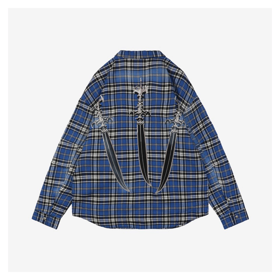 Thug Club Sword Embroidery Plaid Shirt Jacket