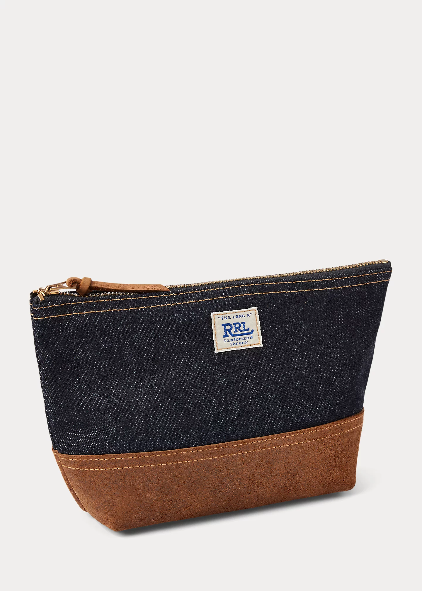 Suede-Trim Denim Pouch