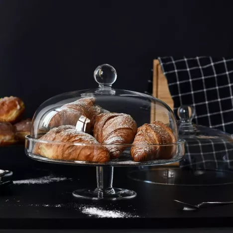 KROSNO Patera na nóżce z kloszem KROSNO ELITE 28 cm transparentna szklana