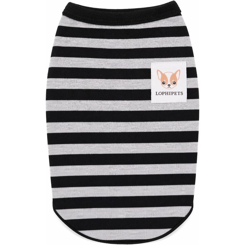 100% Cotton Striped Dog Shirts for Small Dogs Chihuahua Puppy Clothes Tank Vest-Black and Gray Strips/XXS